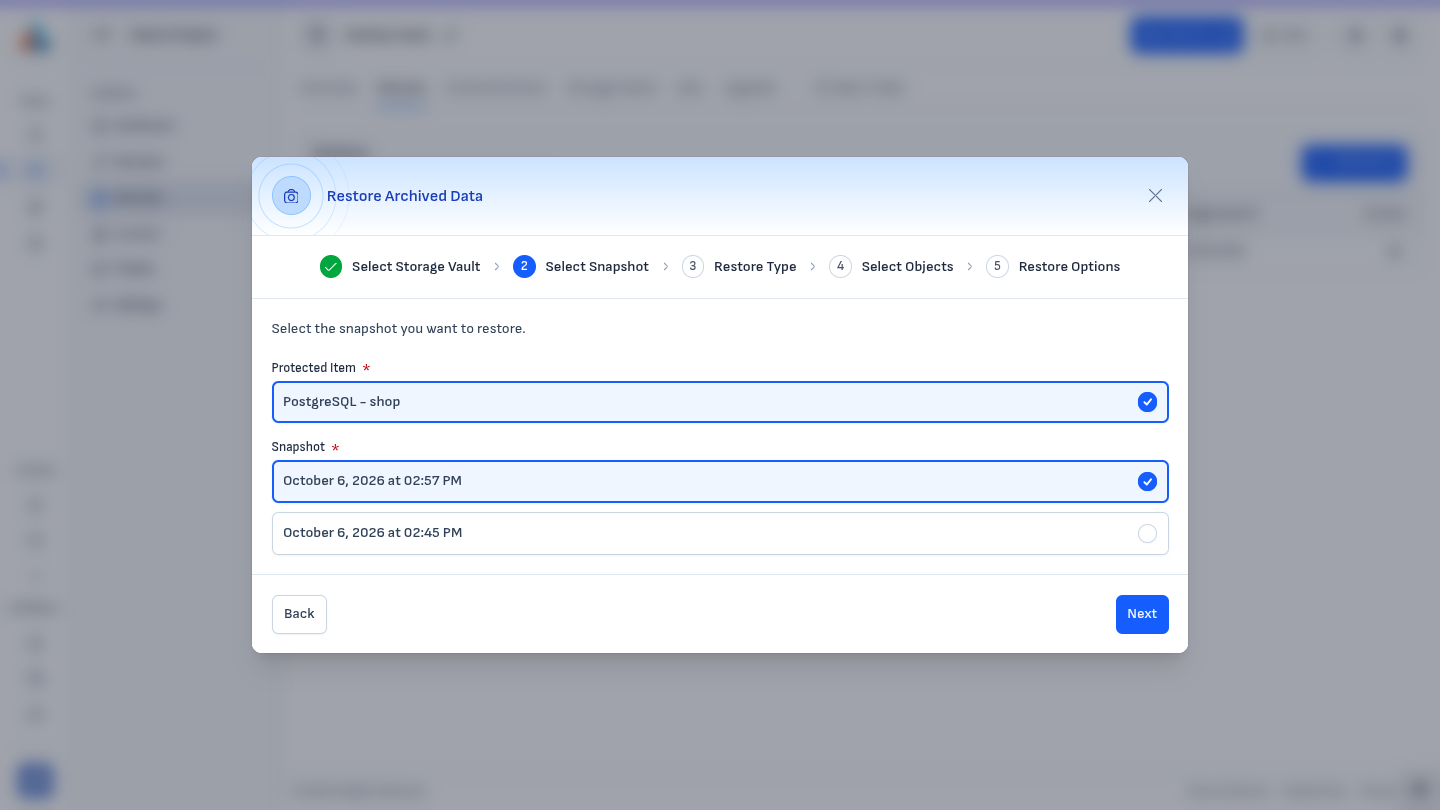 Selecting a snapshot