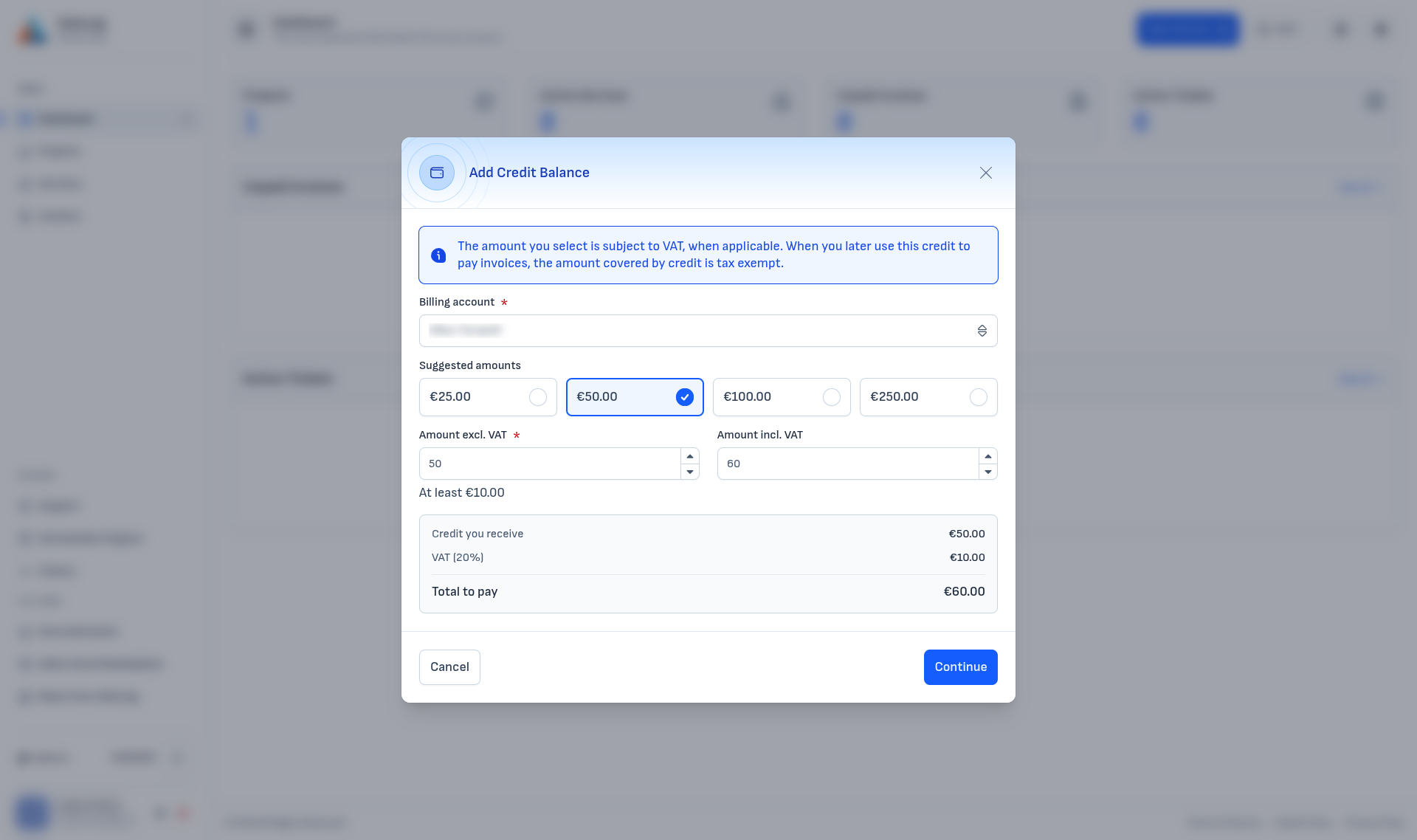 Add Credit Balance form
