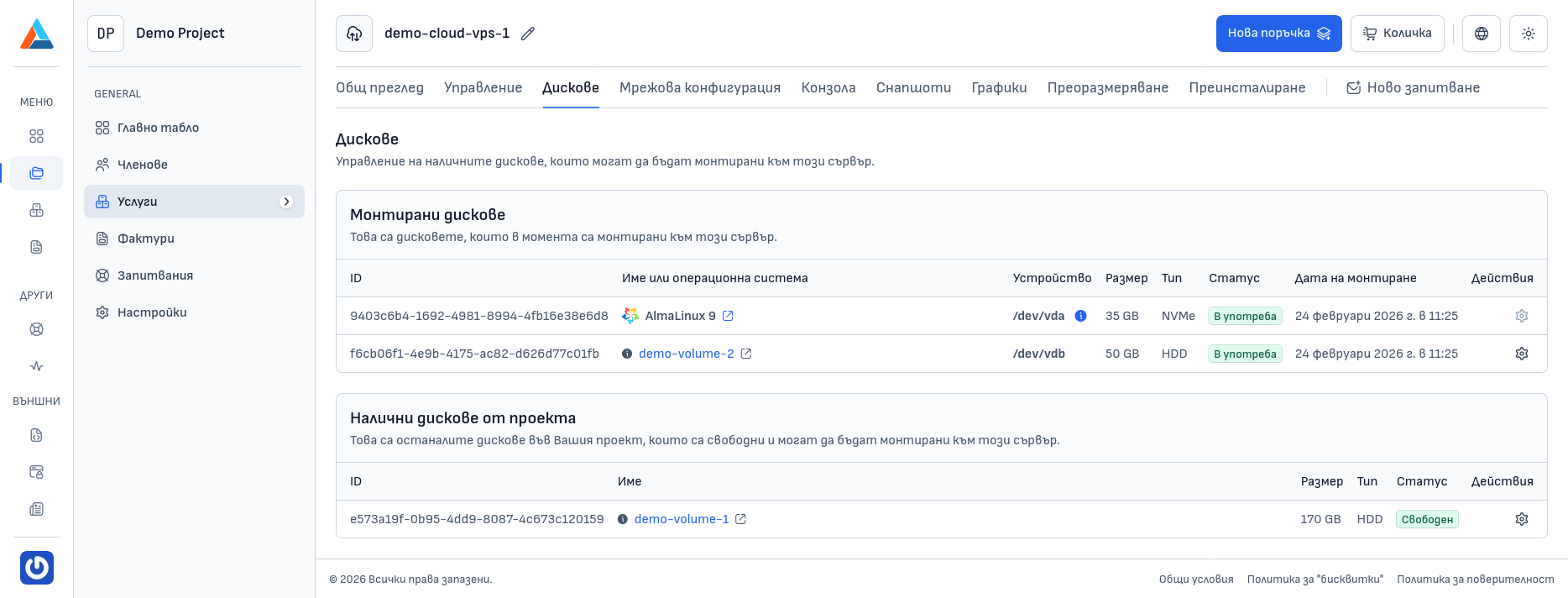 Дискове на сървъра