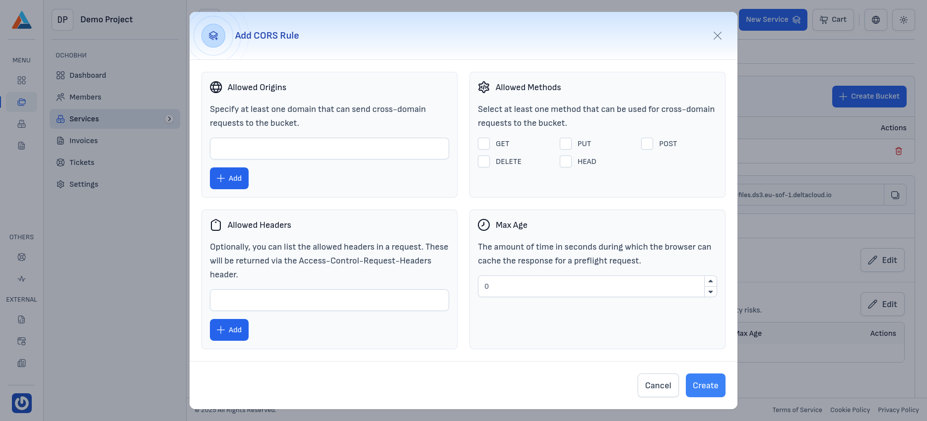 Add CORS Rule Dialog